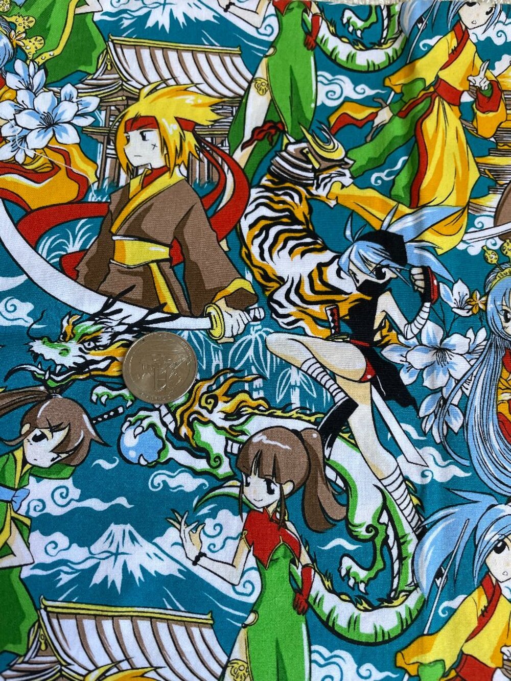 Vintage Anime Print Cotton Fabric Remnant 20x15”